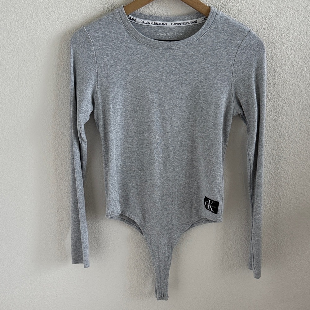 Calvin Klein Heather Gray Long Sleeve Bodysuit Medium